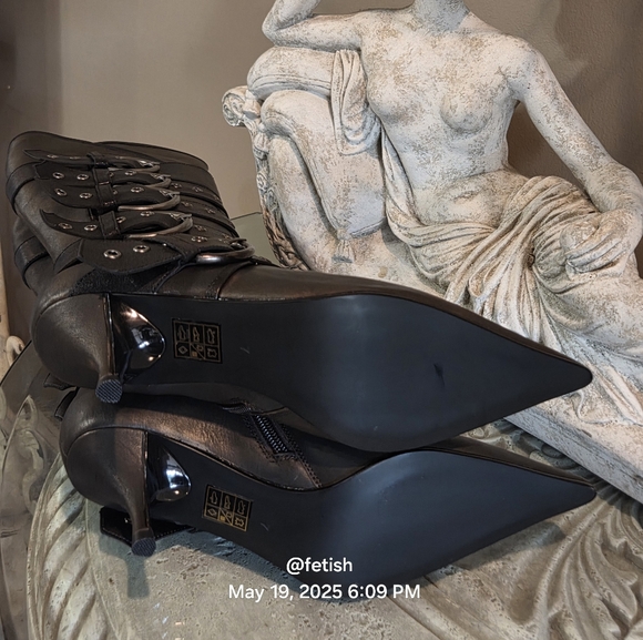 Jeffery Campbell Knee High Seatbelt Boots Brown Distressed Leather Grainy #70 - Picture 11 of 12